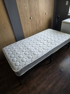 Single mattress, topper and metal frame
