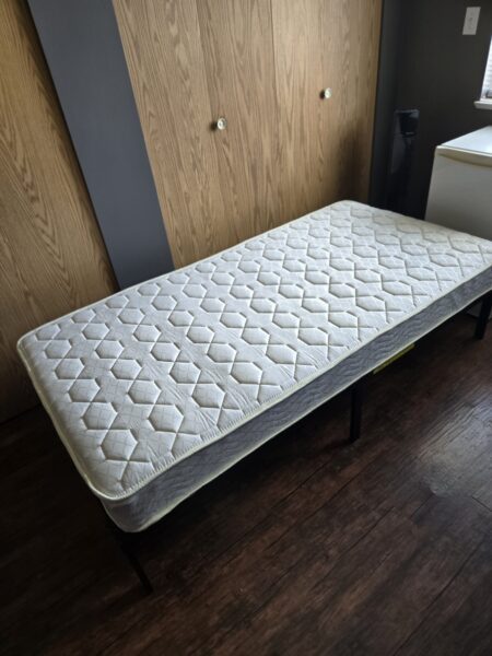 Single mattress, topper and metal frame