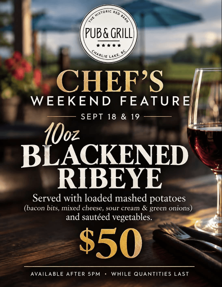 10oz Blackened Ribeye - The pub and local market in Charlie Lake
