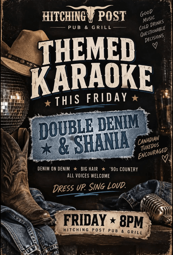 Themed Karaoke 'Double Denim & Shania' - The Hitching Post Pub