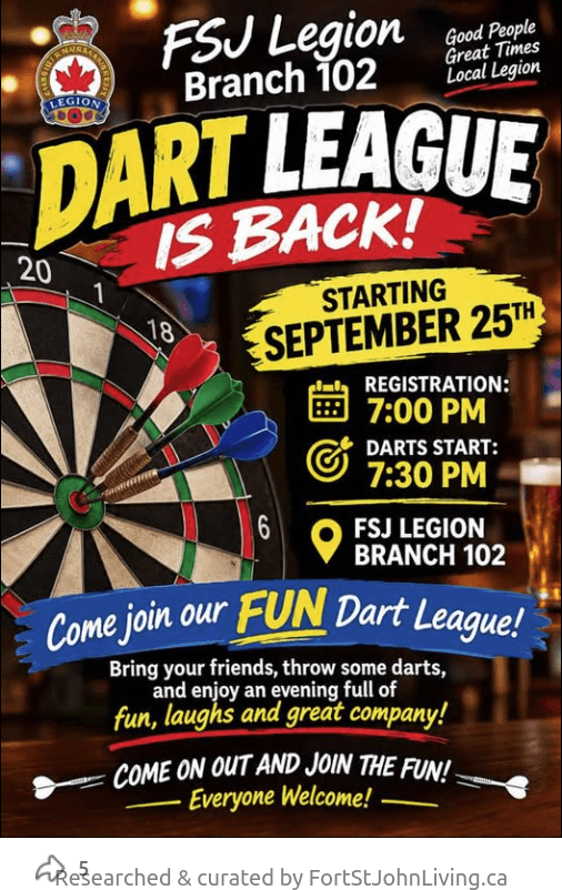 Friday Dart League - FSJ Legion - from fortstjohnliving.ca Events Calendar
