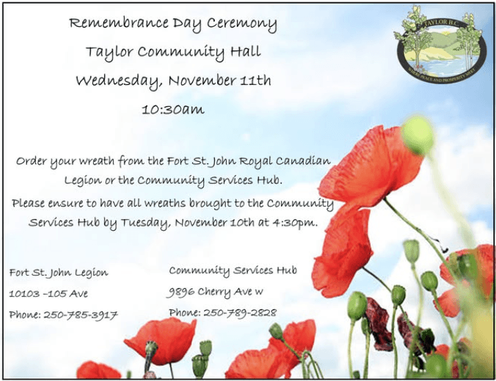Taylor Remembrance Day - Taylor Community Hall - from fortstjohnliving.ca Events Calendar