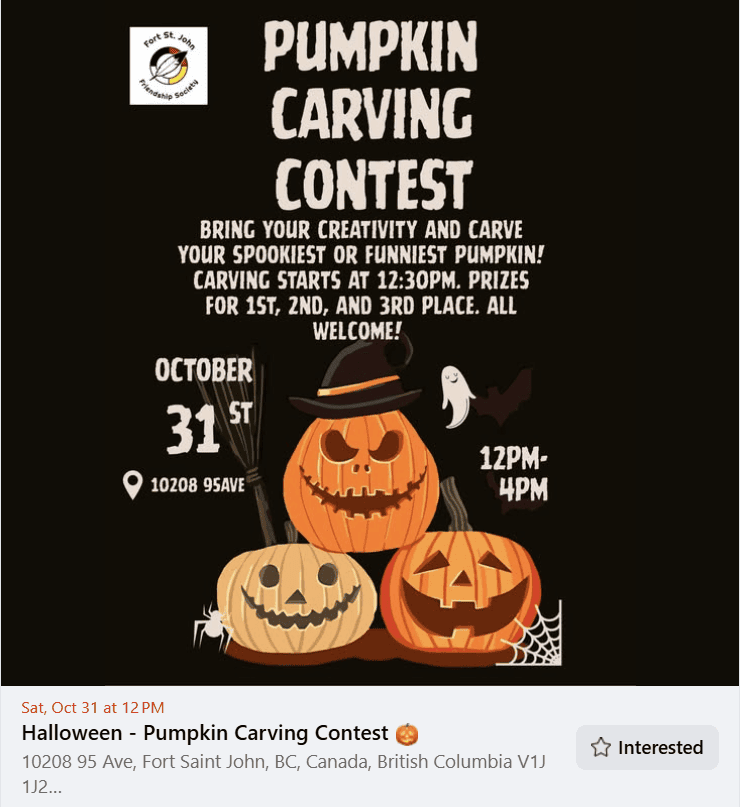 Pumpkin Carving Contest - FSJ Friendship Centre - from fortstjohnliving.ca Events Calendar
