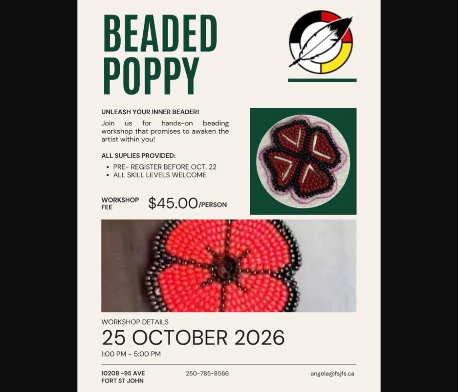 Beaded Poppy Workshop - FSJ Friendship Center - from fortstjohnliving.ca Events Calendar