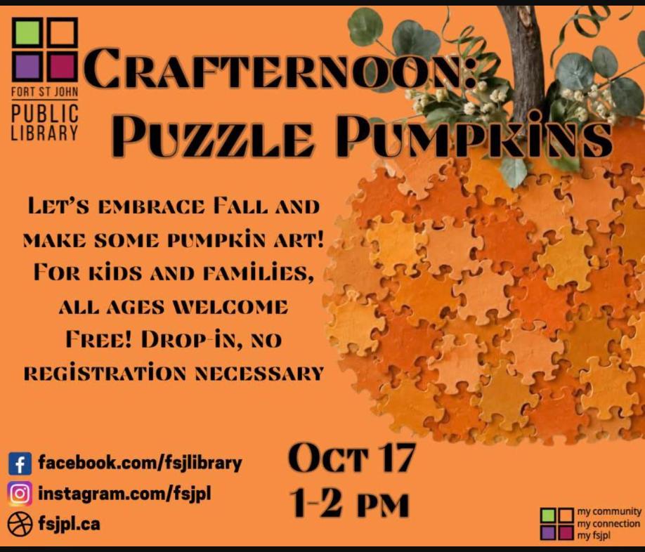 Crafternoon: Puzzle Pumpkins - FSJ Public Library - from fortstjohnliving.ca Events Calendar
